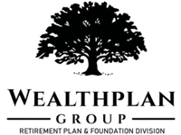 WealthPlan Group Black Logo. Tagline: Retirement Plan & Foundation Division